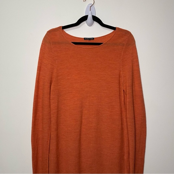 Eileen Fisher Women Coral orange 100% merino wool crewneck long tunic sweater S - Picture 3 of 8